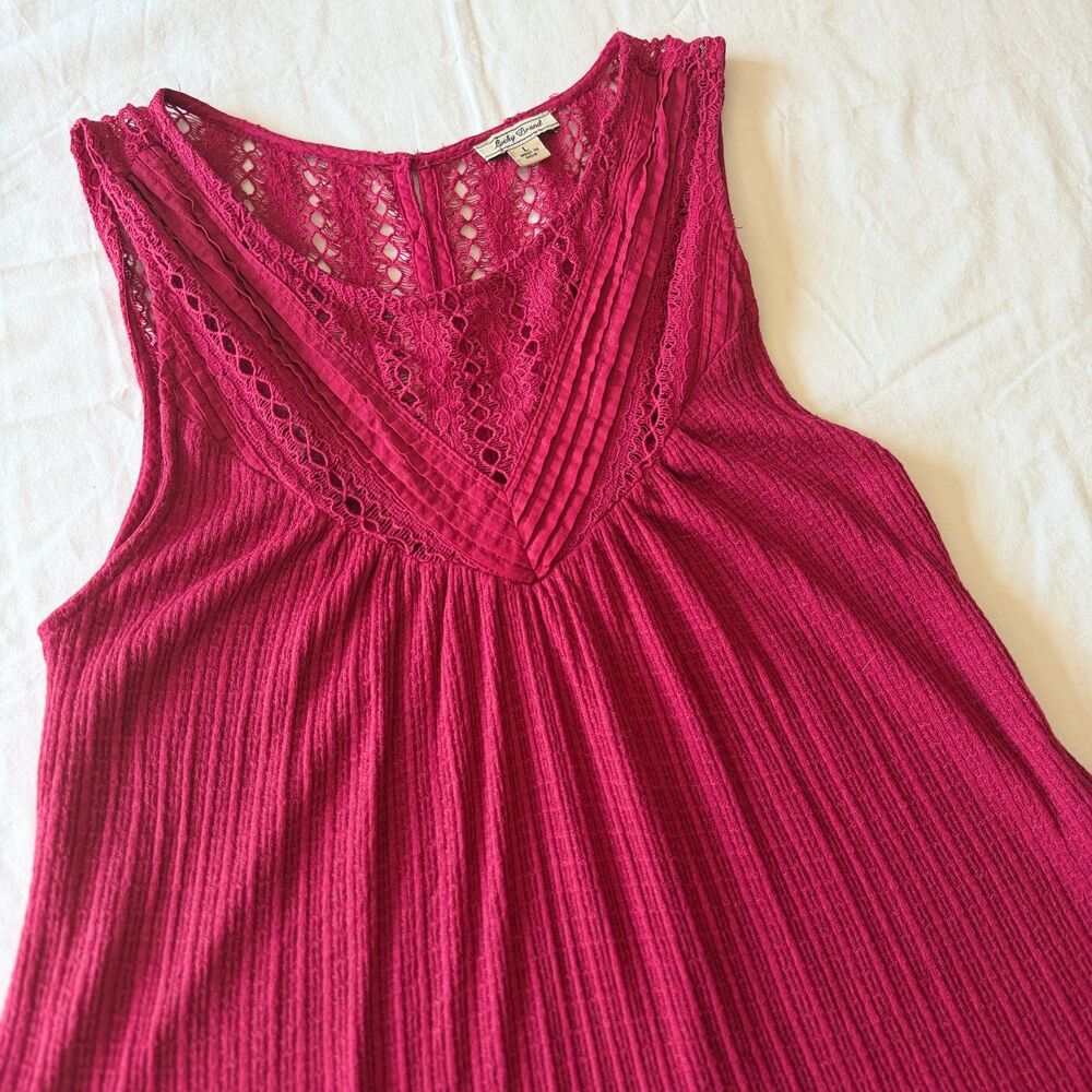 Lucky Brand Top Womens Large Red Crochet Lace Pintuck Tank Tank Top Boho